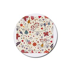 Spring Floral Pattern With Butterflies Rubber Round Coaster (4 pack) 