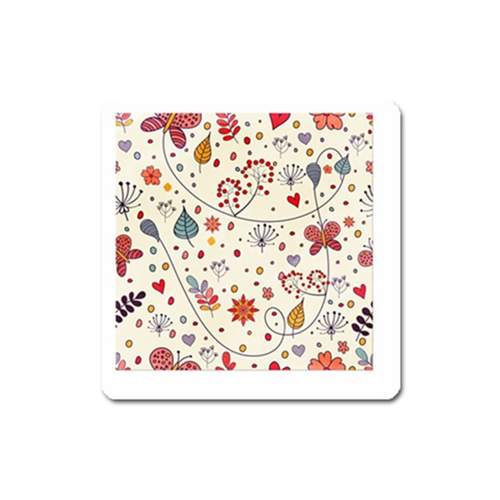 Spring Floral Pattern With Butterflies Square Magnet
