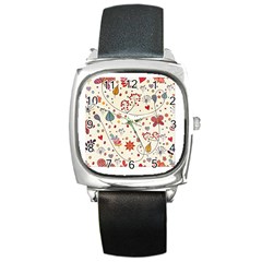 Spring Floral Pattern With Butterflies Square Metal Watch