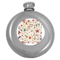 Spring Floral Pattern With Butterflies Round Hip Flask (5 oz)