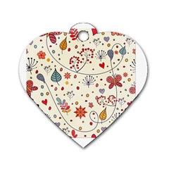 Spring Floral Pattern With Butterflies Dog Tag Heart (One Side)