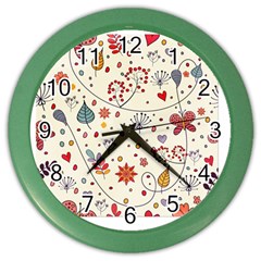 Spring Floral Pattern With Butterflies Color Wall Clocks by TastefulDesigns