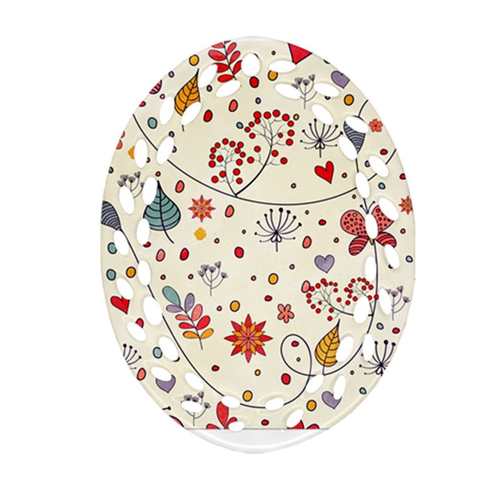 Spring Floral Pattern With Butterflies Oval Filigree Ornament (Two Sides)