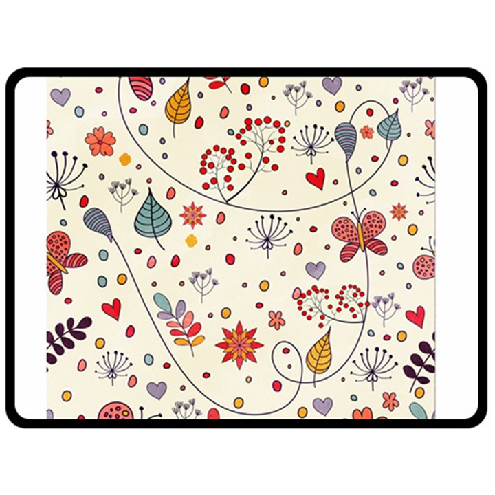 Spring Floral Pattern With Butterflies Double Sided Fleece Blanket (Large) 