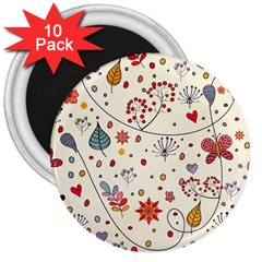 Spring Floral Pattern With Butterflies 3  Magnets (10 Pack)  by TastefulDesigns