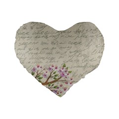 Cherry Blossom Standard 16  Premium Flano Heart Shape Cushions by Valentinaart