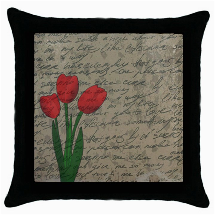 Vintage tulips Throw Pillow Case (Black)