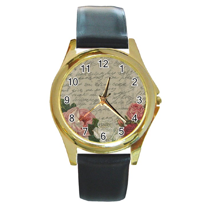 Vintage roses Round Gold Metal Watch