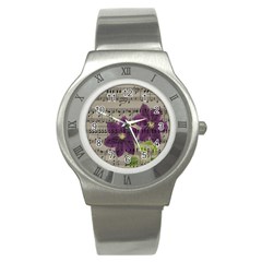 Vintage Purple Flowers Stainless Steel Watch by Valentinaart