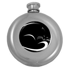 Cat Black Vector Minimalism Round Hip Flask (5 Oz) by Simbadda