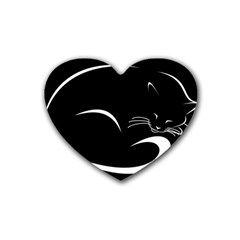 Cat Black Vector Minimalism Heart Coaster (4 Pack)  by Simbadda