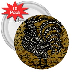 Vintage Rooster  3  Buttons (10 Pack)  by Valentinaart