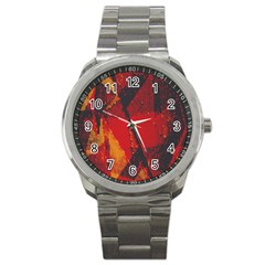 Surface Line Pattern Red Sport Metal Watch by Simbadda
