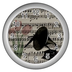 Vintage Music Design Wall Clocks (silver)  by Valentinaart