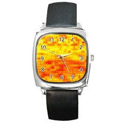 Bright Background Orange Yellow Square Metal Watch by Simbadda