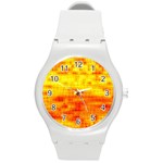 Bright Background Orange Yellow Round Plastic Sport Watch (M) Front