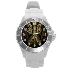 Fractal Abstract Patterns Gold Round Plastic Sport Watch (l) by Simbadda