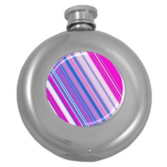 Line Obliquely Pink Round Hip Flask (5 Oz)