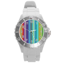 Color Stripes Round Plastic Sport Watch (l) by Simbadda