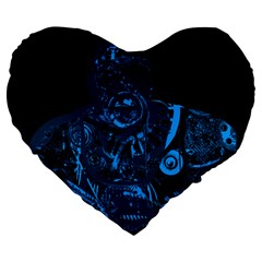 Warrior - Blue Large 19  Premium Flano Heart Shape Cushions by Valentinaart