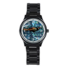 Urban Swimmers   Stainless Steel Round Watch by Valentinaart