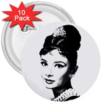 Audrey Hepburn 3  Buttons (10 pack)  Front