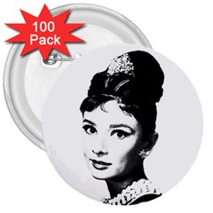 Audrey Hepburn 3  Buttons (100 Pack)  by Valentinaart