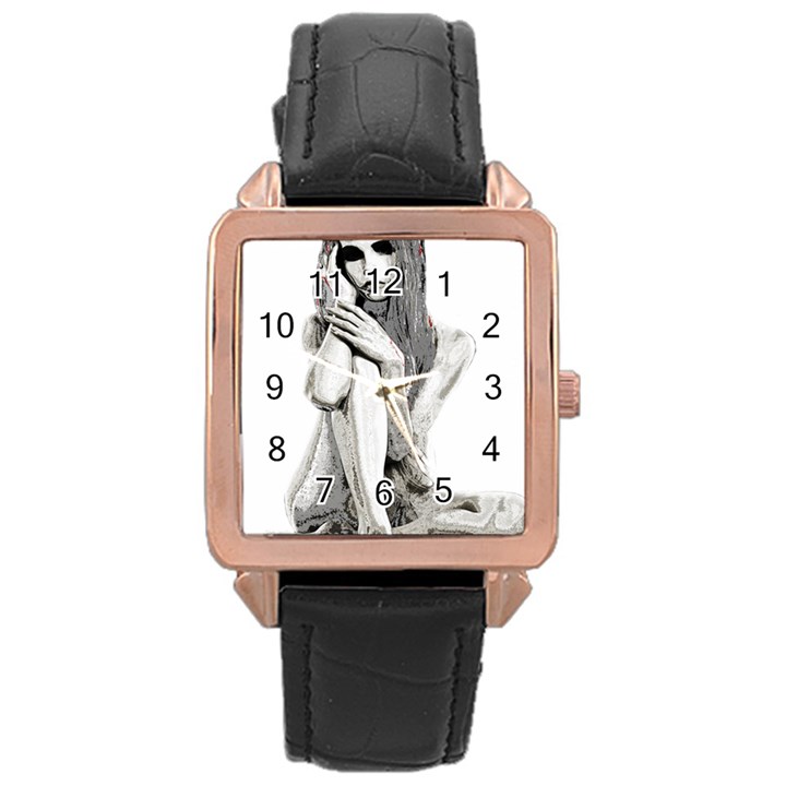 Stone girl Rose Gold Leather Watch 