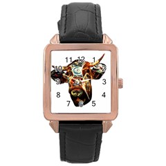 Artistic Cow Rose Gold Leather Watch  by Valentinaart