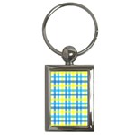 Gingham Plaid Yellow Aqua Blue Key Chains (Rectangle)  Front