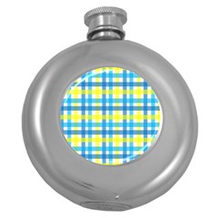 Gingham Plaid Yellow Aqua Blue Round Hip Flask (5 Oz)