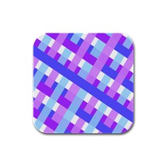 Geometric Plaid Gingham Diagonal Rubber Square Coaster (4 Pack)  by Simbadda