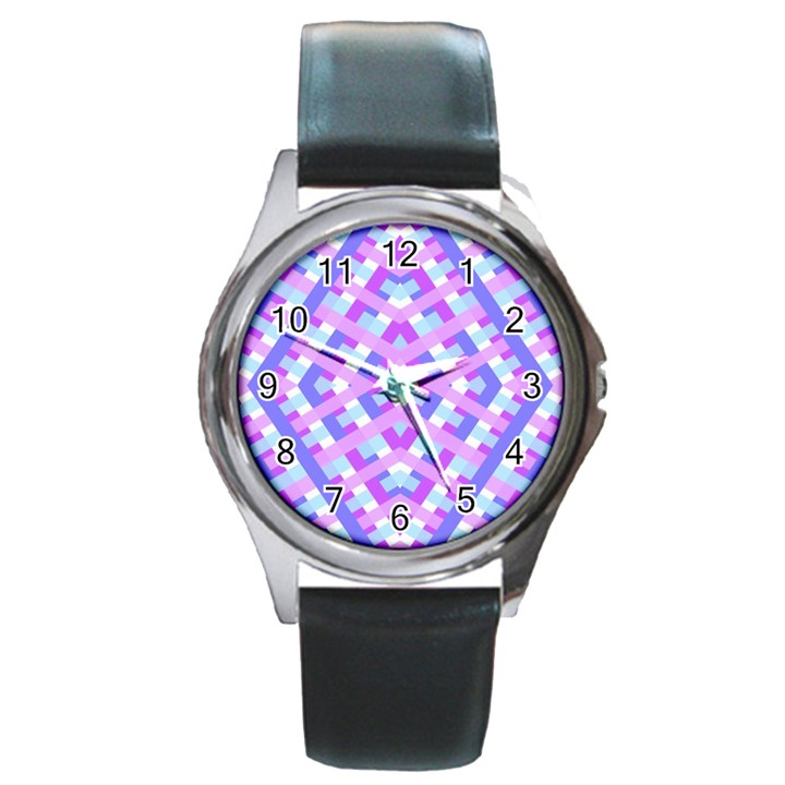 Geometric Gingham Merged Retro Pattern Round Metal Watch