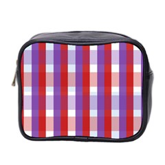 Gingham Pattern Checkered Violet Mini Toiletries Bag 2-side by Simbadda