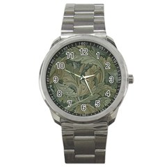 Vintage Background Green Leaves Sport Metal Watch by Simbadda