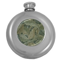 Vintage Background Green Leaves Round Hip Flask (5 Oz)