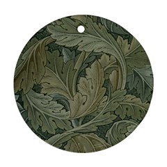 Vintage Background Green Leaves Round Ornament (two Sides)