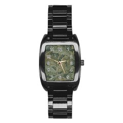 Vintage Background Green Leaves Stainless Steel Barrel Watch by Simbadda