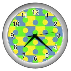 Abric Cotton Bright Blue Lime Wall Clocks (silver) 