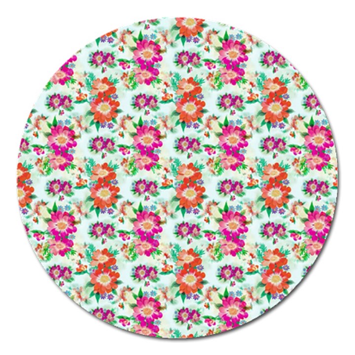 Floral Flower Pattern Seamless Magnet 5  (Round)