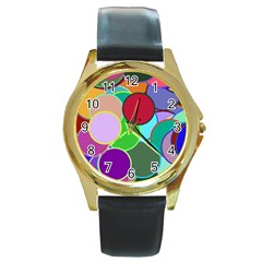 Dots Circles Colorful Unique Round Gold Metal Watch