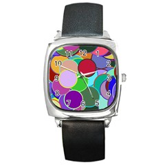 Dots Circles Colorful Unique Square Metal Watch