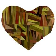 Earth Tones Geometric Shapes Unique Large 19  Premium Heart Shape Cushions by Simbadda