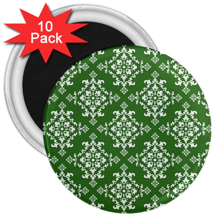 St Patrick S Day Damask Vintage Green Background Pattern 3  Magnets (10 pack) 