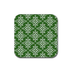 St Patrick S Day Damask Vintage Green Background Pattern Rubber Coaster (square)  by Simbadda