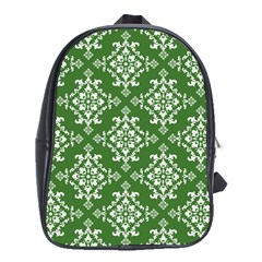 St Patrick S Day Damask Vintage Green Background Pattern School Bags (xl) 