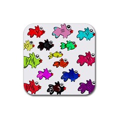 Fishes Marine Life Swimming Water Rubber Coaster (square)  by Simbadda