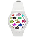 Fishes Marine Life Swimming Water Round Plastic Sport Watch (M) Front