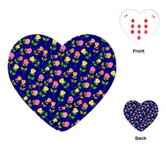 Flowers Roses Floral Flowery Blue Background Playing Cards (heart)  by Simbadda