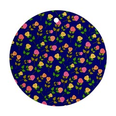 Flowers Roses Floral Flowery Blue Background Round Ornament (two Sides)